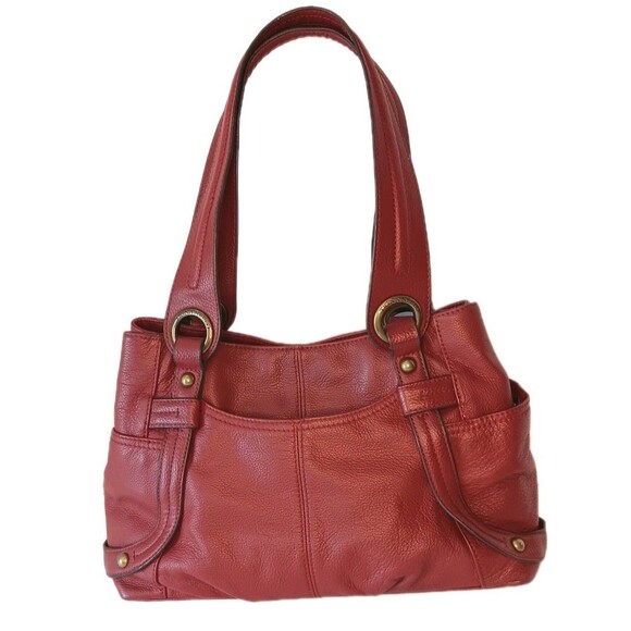 Tiganello Glam Red Round It Up Shopper Leather Handbag Brass Toned Hardware - Picture 1 of 15